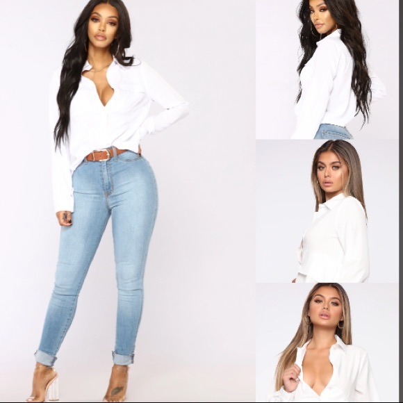 Fashion Nova Tops - NWT Sexy White Button Up Long sleeve women’s dress shirt